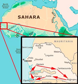 Map of The Gambia and Senegal expedition