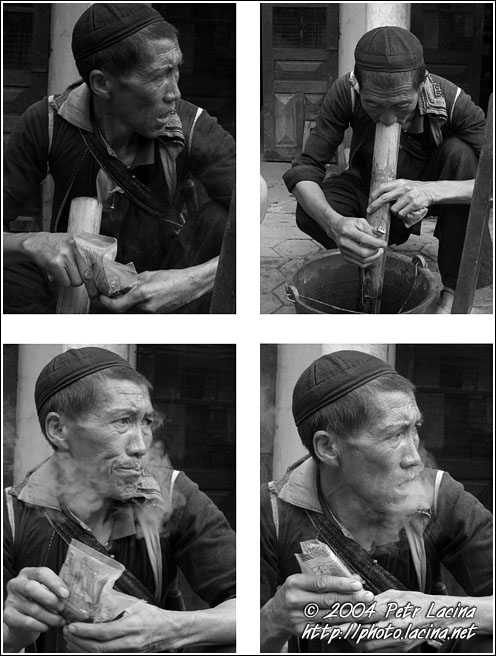 Smoking A Bamboo Water-pipe - Vietnam in B&W, Vietnam