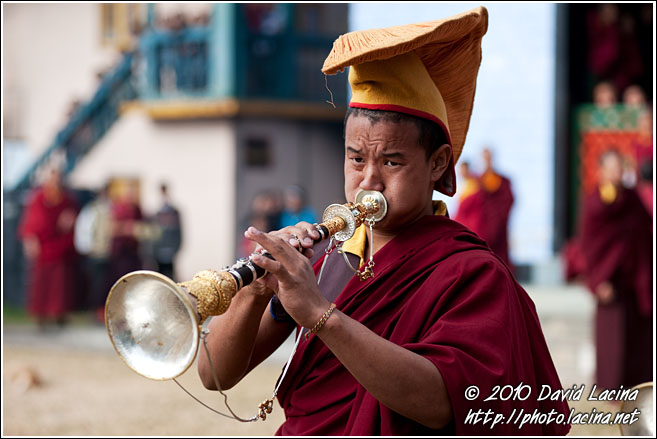 Monk Playing Trumpet - Cham Dance, India