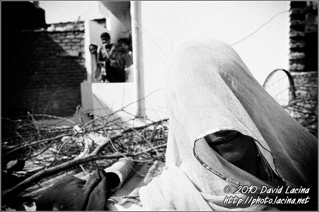 Woman Covering With Traditional Scarf - Black And White Snaps, India