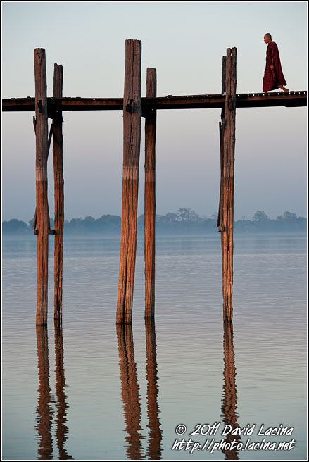 Monk On U Bein Bridge - Amarapura, Myanmar (Burma)