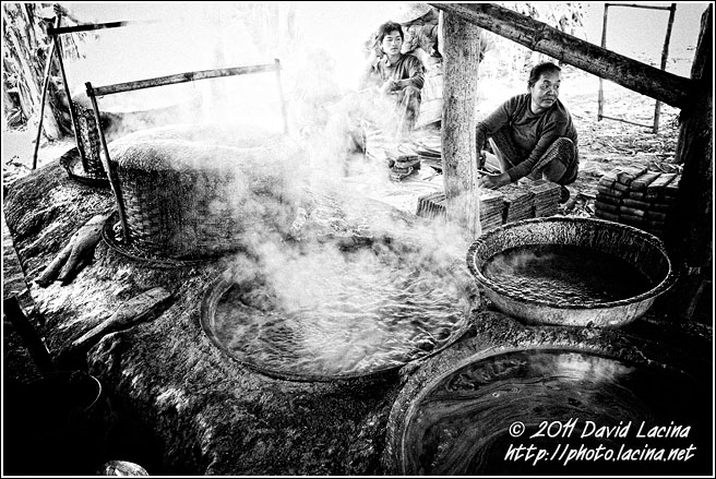 Making Caramel - Black And White, Myanmar (Burma)