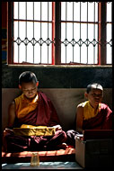 Monks Under Window, Golden Temple, Namdroling Monastery, India