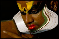 Preparing Kathakali Make-up, Kathakali, India