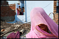 Woman Covering With Traditional Scarf, Jaipur slum dwellers, India
