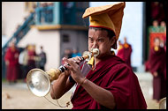 Monk Playing Trumpet, Cham Dance, India