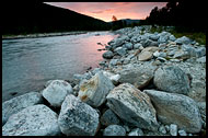 Sunset By Glacial River, Land Of Fjords, Norway