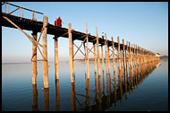 Two Monks Walking On U Bein Bridge, Amarapura, Myanmar (Burma)