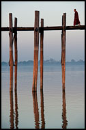 Monk On U Bein Bridge, Amarapura, Myanmar (Burma)