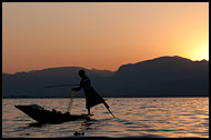 Fisherman And Sunset, Inle Lake, Myanmar (Burma)