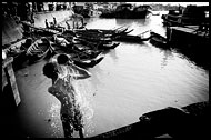 Man In Harbour, Black And White, Myanmar (Burma)