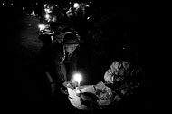 Night Market, Black And White, Myanmar (Burma)